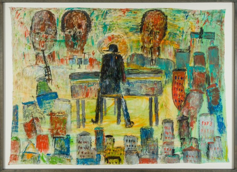 PURVIS YOUNG (1943&ndash;2010), &quot;Thelonius Monk, Jazz in Colored Town,&quot; early 1970s. Paint on canvas, 48 x 68 in.