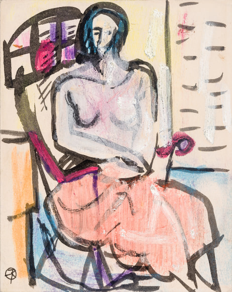 Franz Kline (1910–1962), "Seated Figure," 1948. Ink, paint, and pastel on paper, 6 x 4 3/4 in.