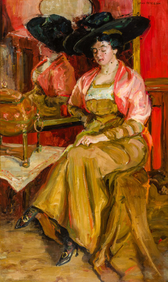 JANE PETERSON (American, 1876&ndash;1965), &quot;The Engagement Ring,&quot; about 1908&ndash;09. Oil on canvas, 50 x 30 in.