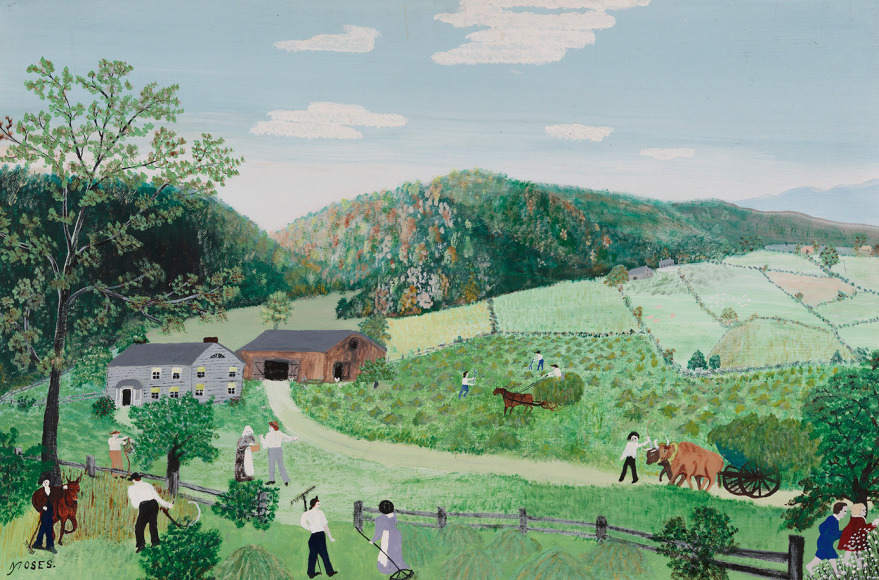 Anna Mary Robertson &ldquo;Grandma&rdquo; Moses (1860-1961), Haying in Vermont, 1948