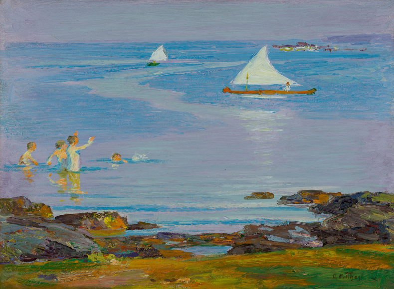 Edward Henry Potthast (1857-1927), Boy Bathers and Sponson Sail, circa 1920