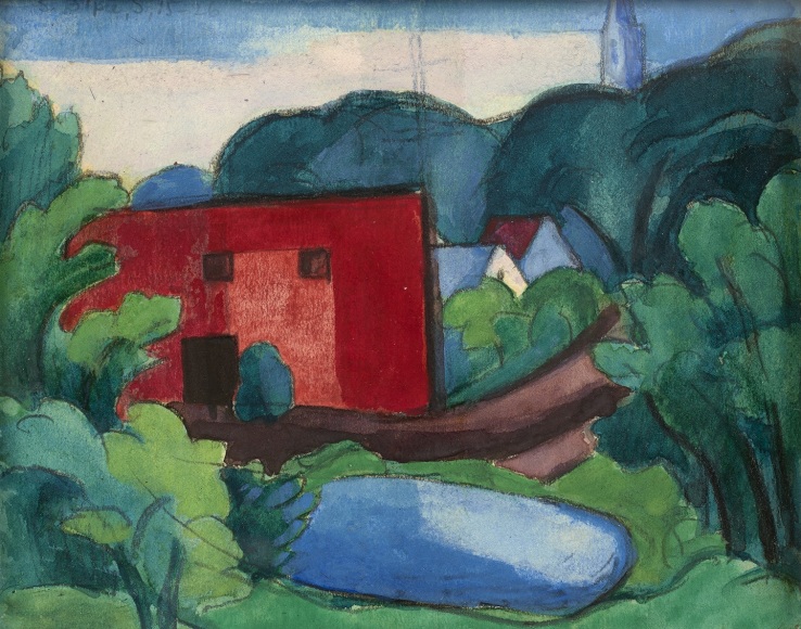 red building in landscape