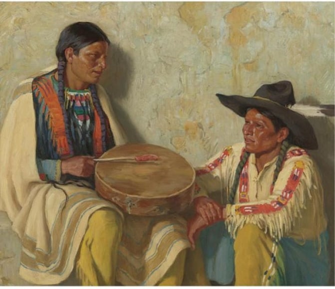 Joseph Henry Sharp (1859-1953), Bawling Deer and Hunting Son