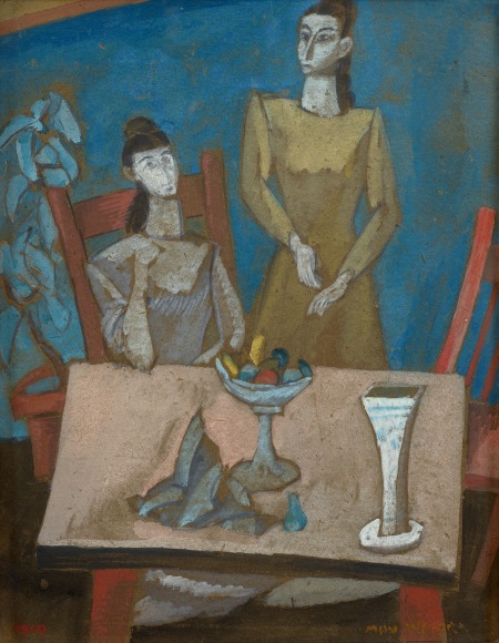 figures with tabletop still life