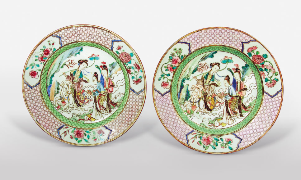 Pair of Chinese Famille Rose Porcelain Plates