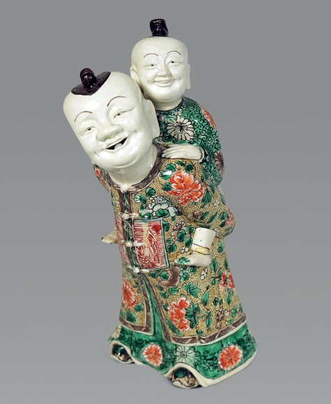 Fine and Rare Chinese Famille Verte Porcelain Piggyback Boys