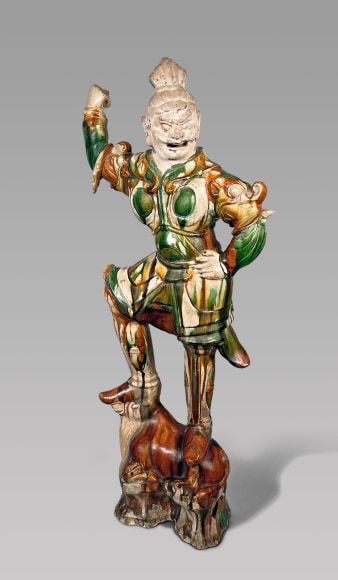 Large Chinese Sancai Glazed Pottery Figure of a Lokapala
