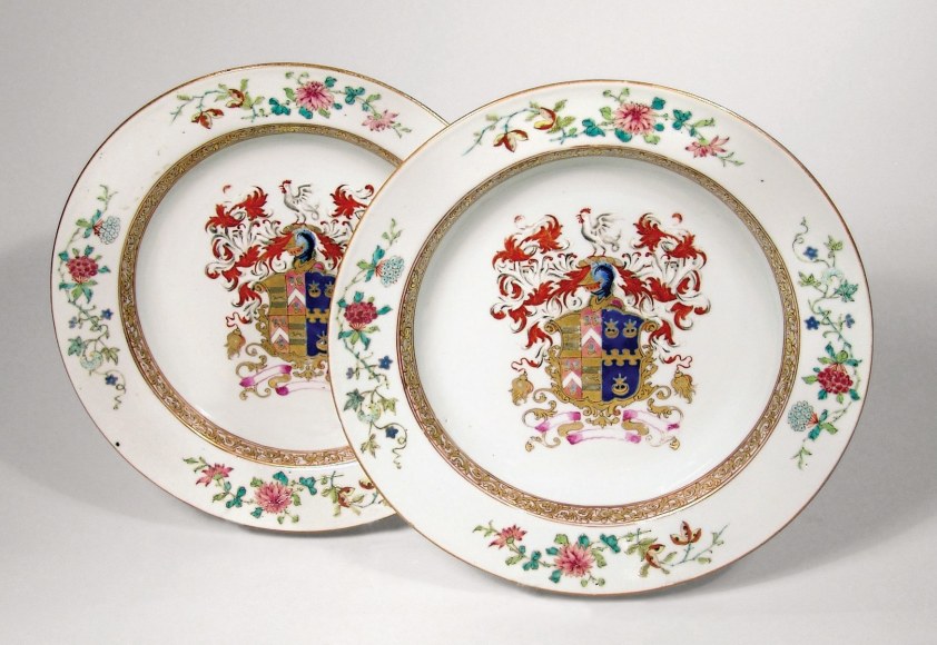 Pair of Chinese Armorial Porcelain Soup Bowls