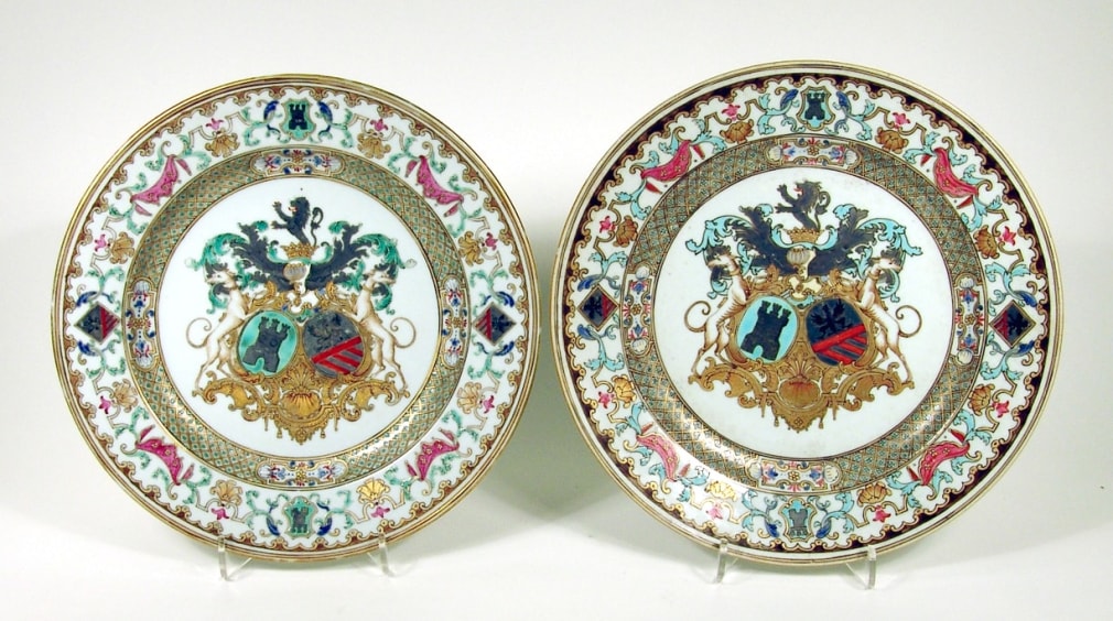 Fine Pair of Chinese Armorial Porcelain Plates