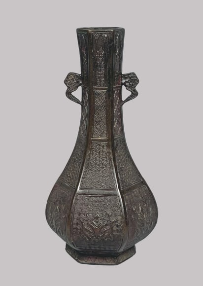 Chinese Bronze Hexagonal Handled Vase