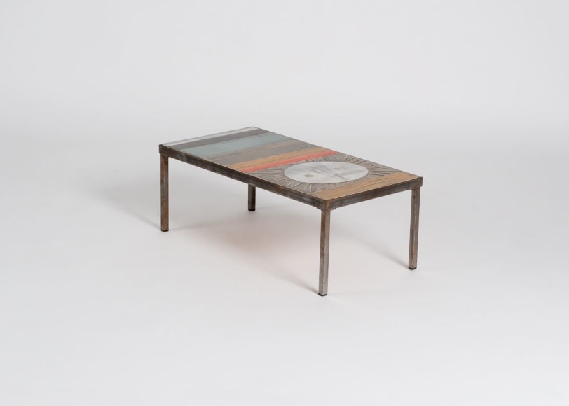 フランス ビンテージ Roger Capron ロジェ カプロン テーブル Rare Round Botanical Tile Top Coffee Table by Roger Capron