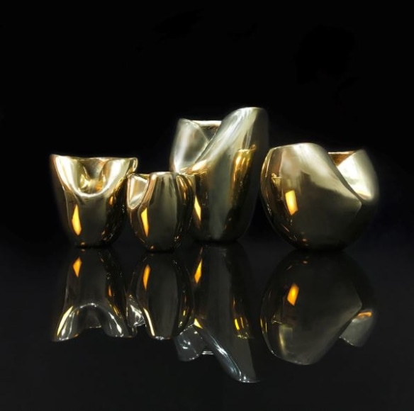 Jaimal Odedra, Collection of Heart Shaped Urns, Sand Casted Polished Bronze, Morocco, 2018