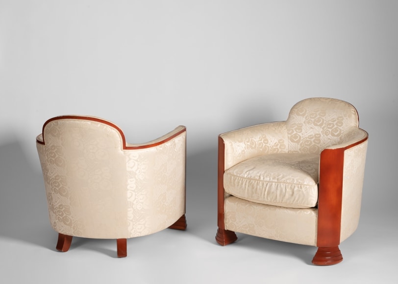 Red lacquer art deco chairs