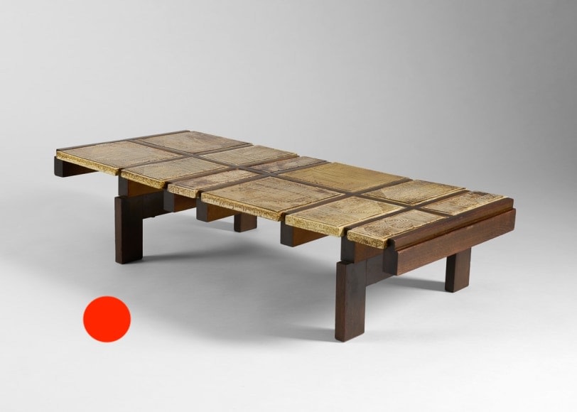 フランス ビンテージ Roger Capron ロジェ カプロン テーブル Rare Round Botanical Tile Top Coffee Table by Roger Capron