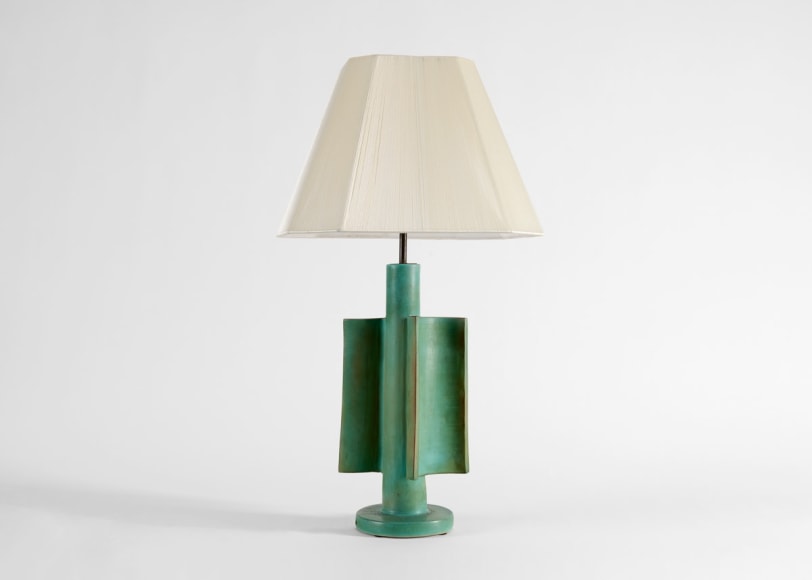 ramie table lamp ceramic green