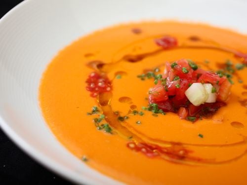 If you serve your gazpacho immediately the flavors of all components will be indentifiable to your taste, a beautiful experience.