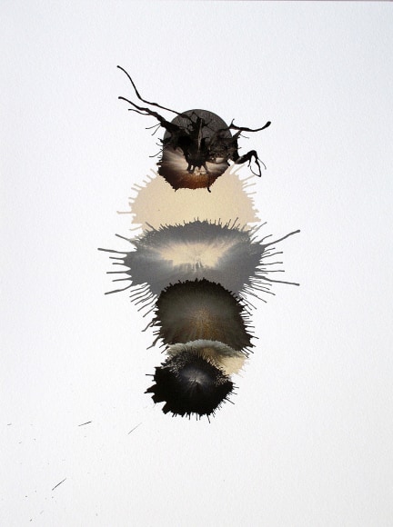 Ben Nixon  Totem, 2021, caterpillar like from with tan, black, green acrylic puffs