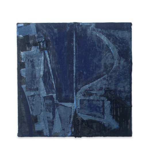 deep blue abstraction made from deconstructed material and acrylic paint