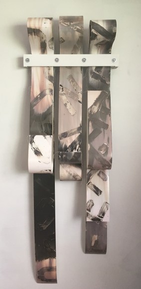 Bridget Conn  Mantra #4, 2019  Silver Gelatin Photographic Chemigrams, wood, metal  62h x 21w x 2d in