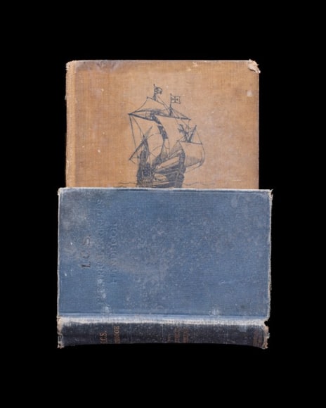James Henkel, Ship and Sea From the Series Books, 2015, 20 x 16 inches, Edition of 5: Color photograph of two antique books cut and put together