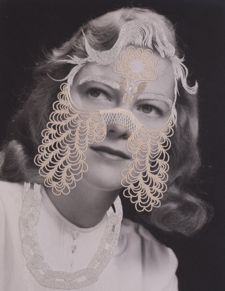 Stacey Page  Vanessa, 2015  Silk, Metallic, Linen, &amp; Cotton Threads on Vintage Photograph  13 1/2h x 10 1/2w in, unique, Future PAst
