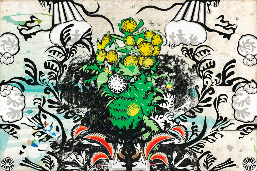 Graphic, colorful print by Nava Lubelski