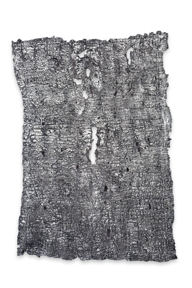 Rachel Meginnes, Seep, 2017  Deconstructed quilt, cotton batting, crylic and India ink  38 x 28 inches, unique, Textiles