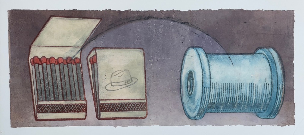 Print on handmade paper of spindle and matchbook