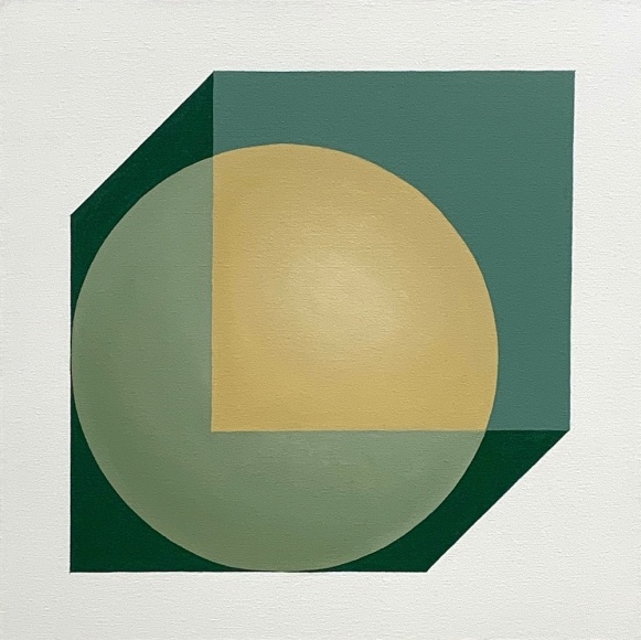 Geometric abstract painting with sphere in cube, by Ralston Fox Smith