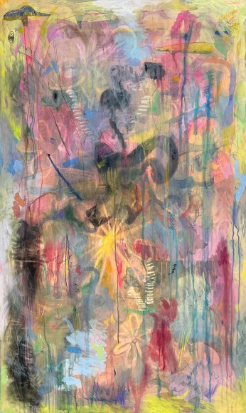 Colorful abstract versus figurative painting by Zander Stefani
