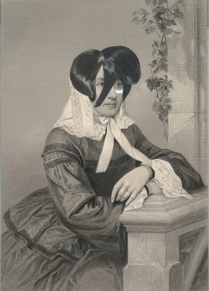 Kirsten Stolle Miss Frances Martineau 1861/2014 from the series de-indentified, 2014 gouache and collage on 19th century engraving 7h x 5w in, works on paper