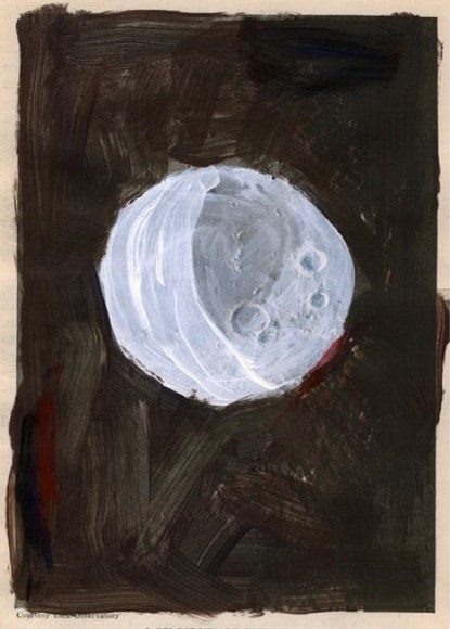Moon painted on book page, by James Henkel