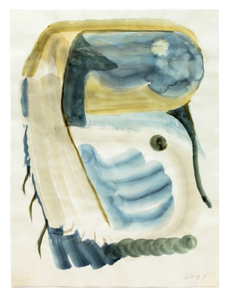 Gerald van de Wiele  Soft Touch, 2019  Watercolor on paper  24h x 17 7/8w in - An abstract watercolor painting feature cool blues and flowing lines