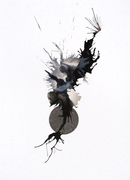 Ben Nixon  Jitterbug, 2021 black, grey and white abstraction in acrylic with graphite spheres