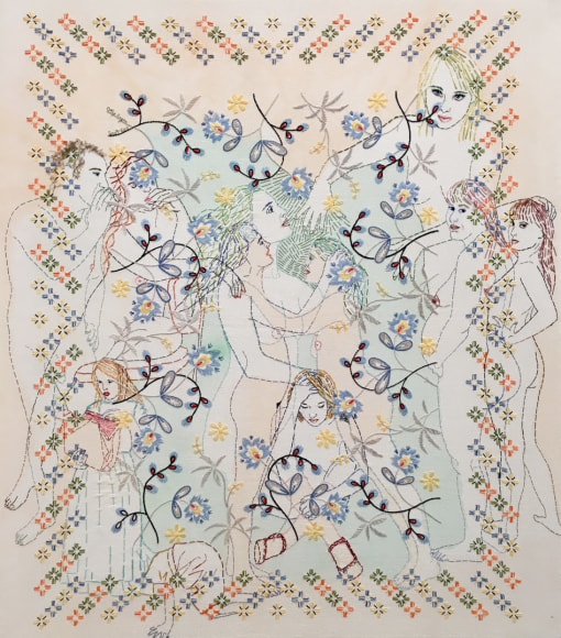 Hand embroidered vintage linen