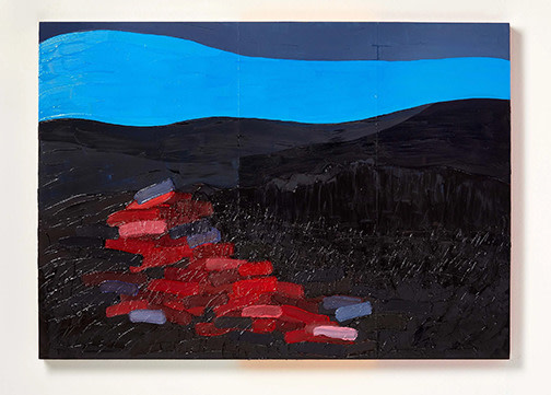 Abstract landscape with blues and red