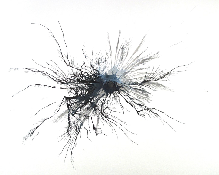 Ben Nixon  Beartooth Wilderness, 2018  Acrylic on paper  16h x 20w in, abstract painting in gray, blue and black