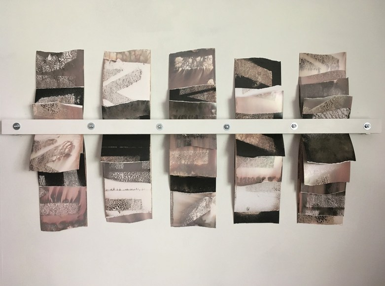 Bridget Conn  Mantra #3, 2019  Silver Gelatin Photographic Chemigram, wood, metal  20h x 39w x 3d in