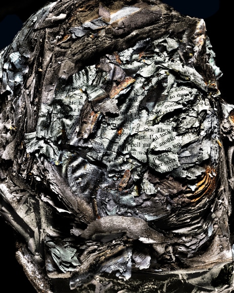 Photograph of burned book pages