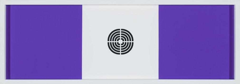 Purple rectangle with grey square containing a black target in center.