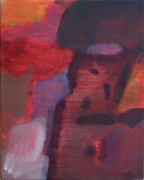 An Hoang, Untitled (red interior), 2016, oil on canvas, 10 x 8 inches, paintings