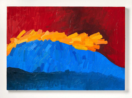 Abstract landscape with blue, red yellow and green