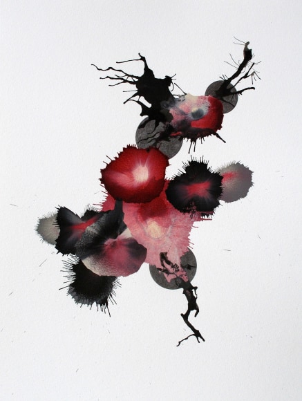 Ben Nixon  The Dreaming Mind, 2021, black, red and grey abstraction with graphite