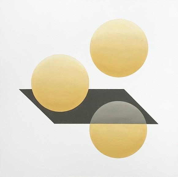 Geometric abstract painting with spheres and parallelogram, by Ralston Fox Smith