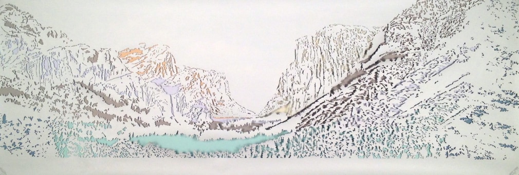 Nicholas Hall  Poster #1 (Yosemite), 2014  Dimensional Paper Cut-Out with collage  26h x 72w in, Unique, Works on paper