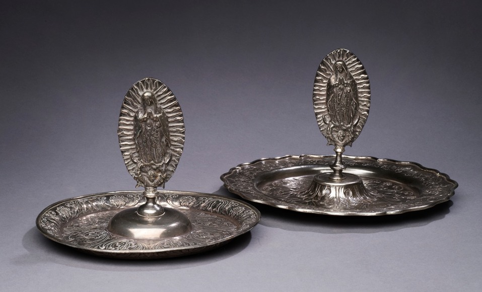 Virgen de Guadalupe Alms Trays, sterling silver, 7 x 9 1/4 inches