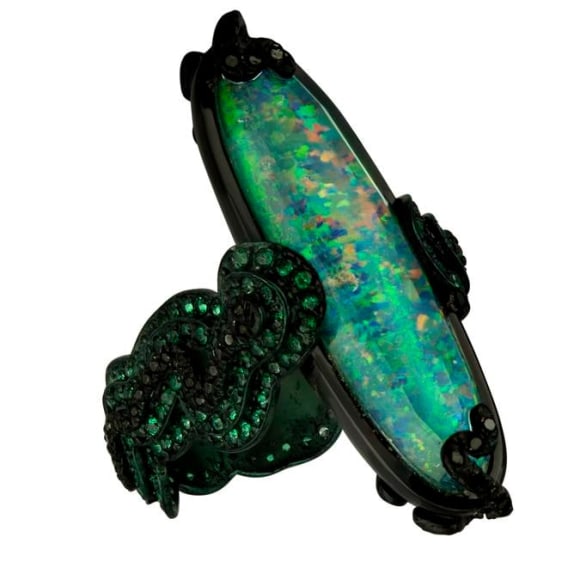 Opal and Teal Blue Zig Zag Ring