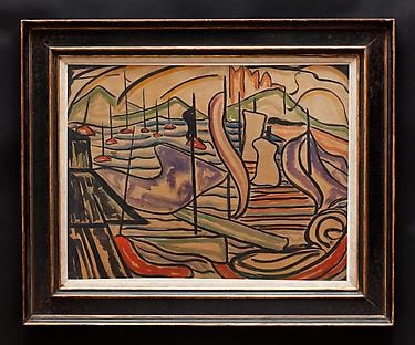 ZEEGEZICHT MET BOTEN (Harbor Scene)