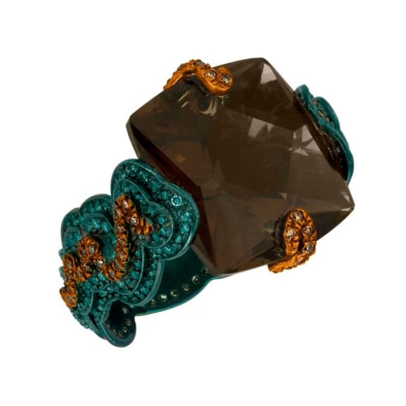 Zig Zag Ring (Orange &amp; Blue Diamonds with Smokey Topaz)