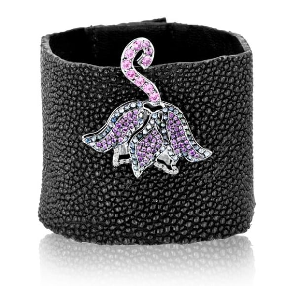 Shagreen Cuff with Pink and Blue Tulip